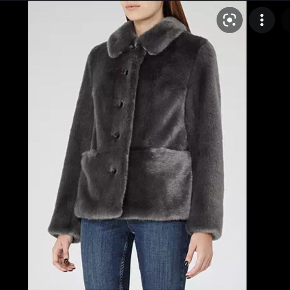 Reiss Alexia Faux Fur Coat, Grey - Size M
